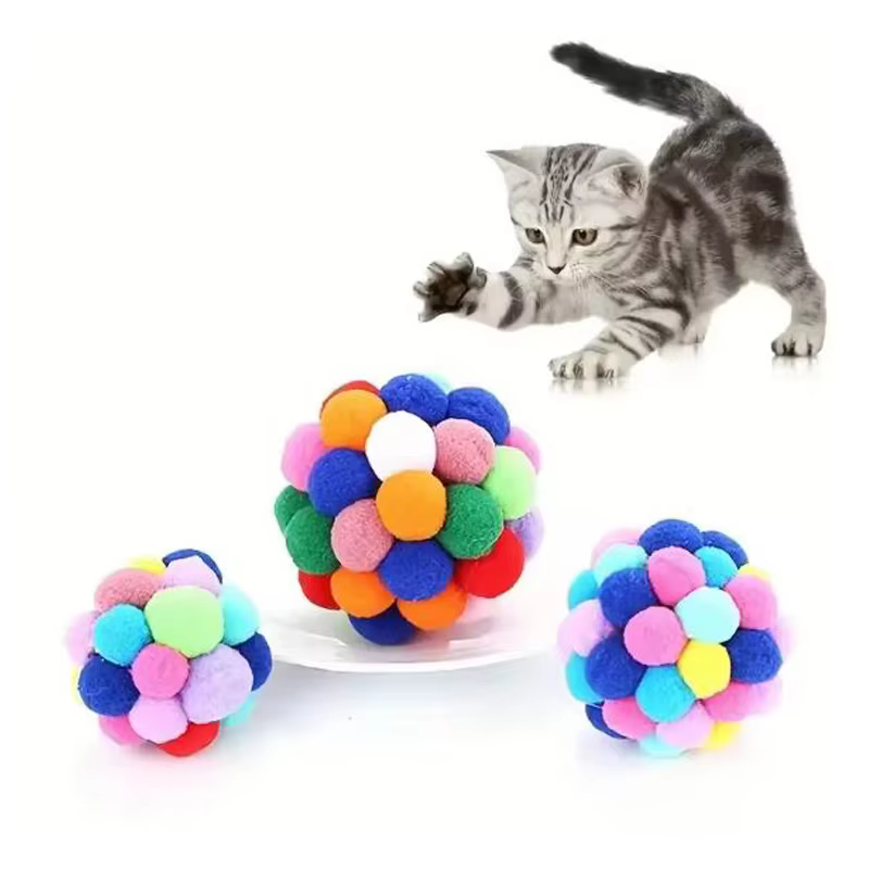 Hot Cat Toys Pet Toy Cat Plush Ball Toys Pet Bouncy Bell Ball Toy Colorful Pompoms Pet Supplies Random Color — image 4