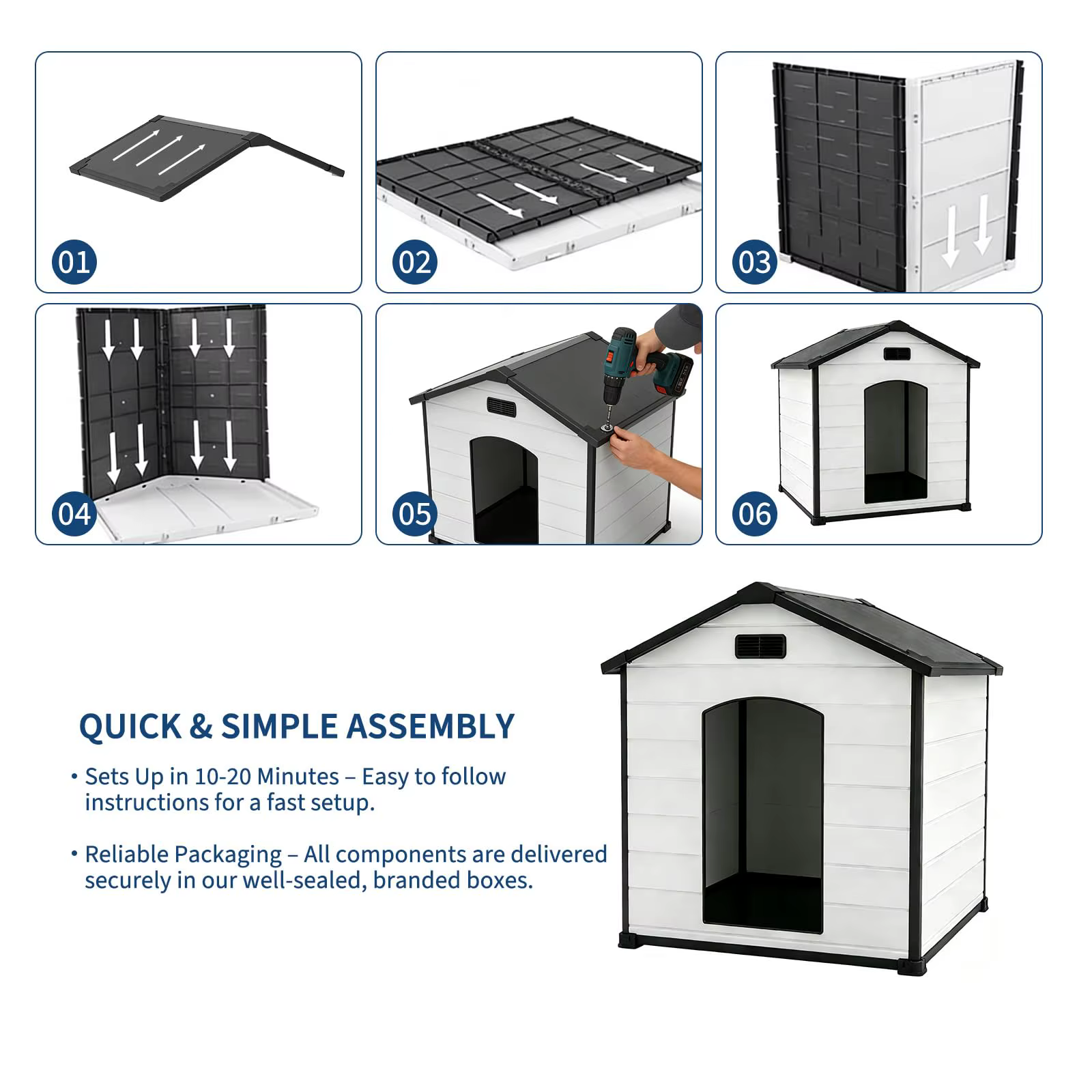 Outdoor Dog House, Waterproof Insulated Dog Kennel with Elevated Floor and Removable Roof, Durable Plastic Pet Shelter for Backyard, for Large Dogs, 46" L x 40" W x 40" H, Cement Gray — image 8