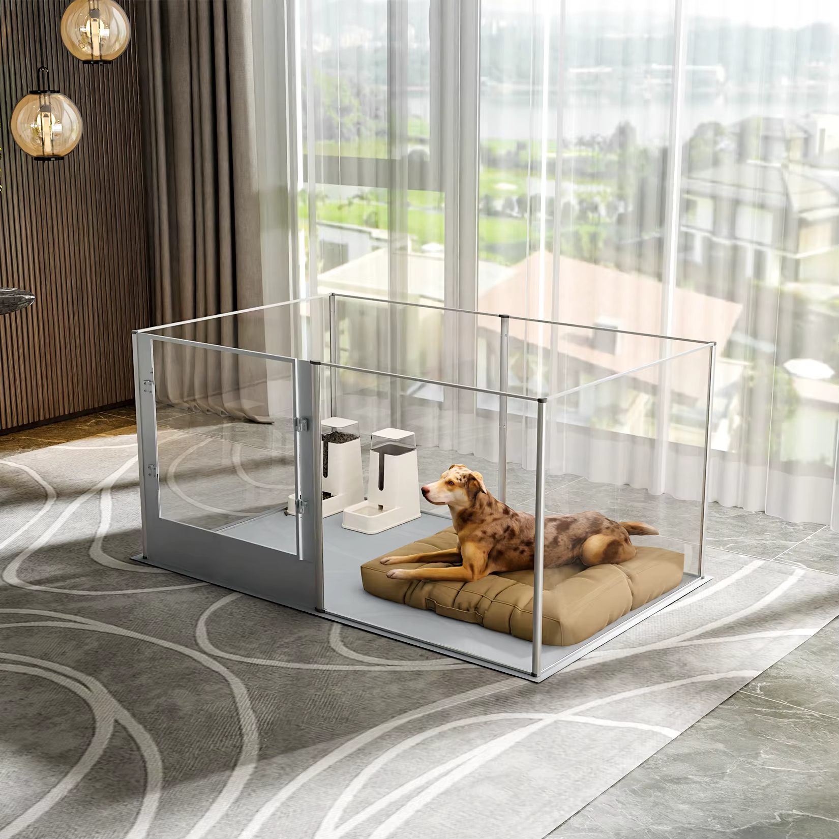 Cubo de Jardín Acetato Grande, 6 Paneles, Cárcel para Mascotas Resistente, Box de Parto con Manta Impermeable — imagen 3