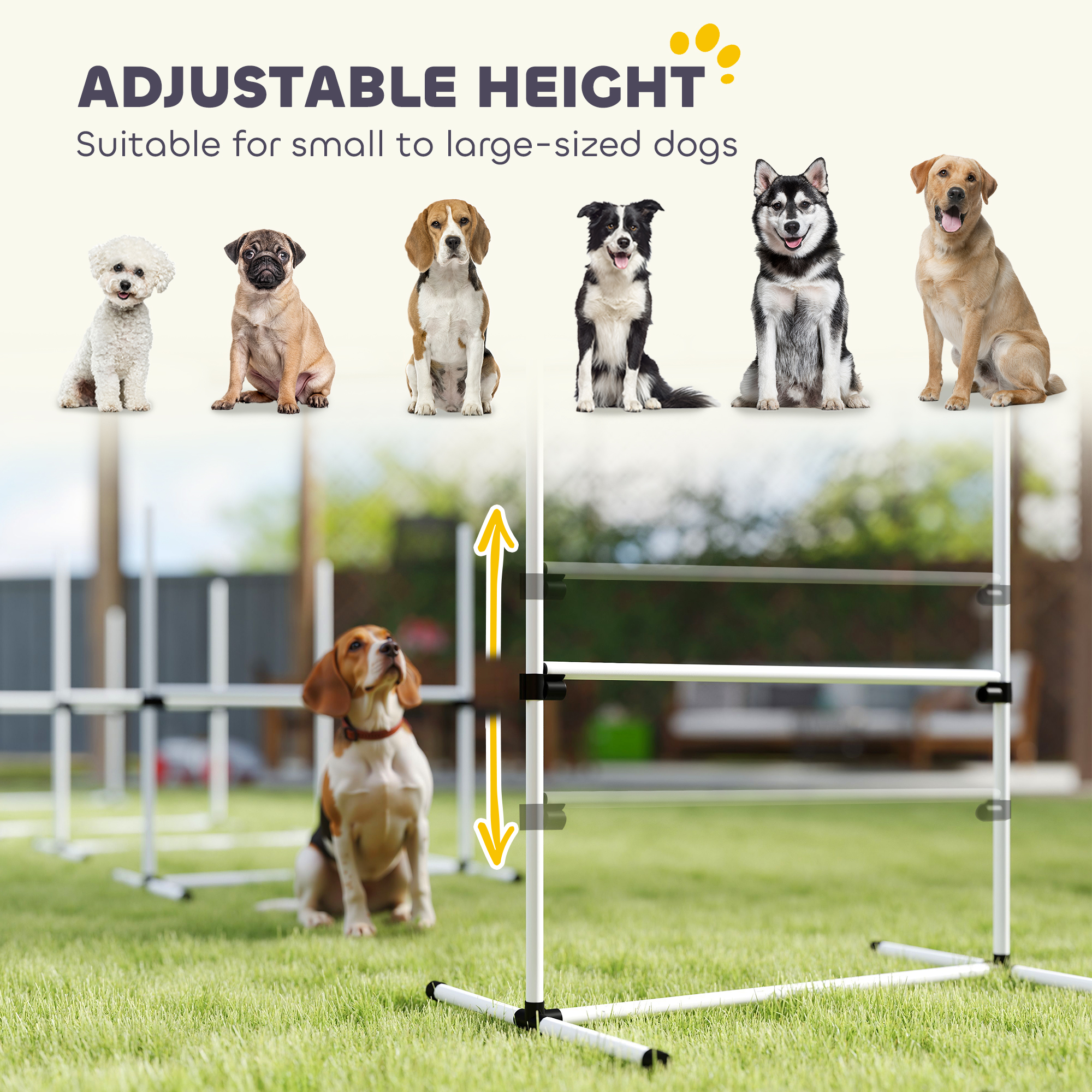 Equipo de Entrenamiento de Agilidad para Perros de 4 Piezas para Curso de Agilidad Canina, con Barras de Salto de Altura Ajustable, Bolsa de Transporte Incluida y Barra Superior Desmontable, Blanco — imagen 2