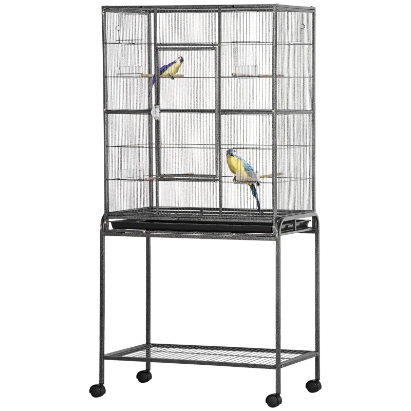 Caja Alimentadora de Metal Rueda para Pájaros con Pieza Desmontable, Estante de Almacenamiento, Percha de Madera y Contenedor de Comida — imagen 5