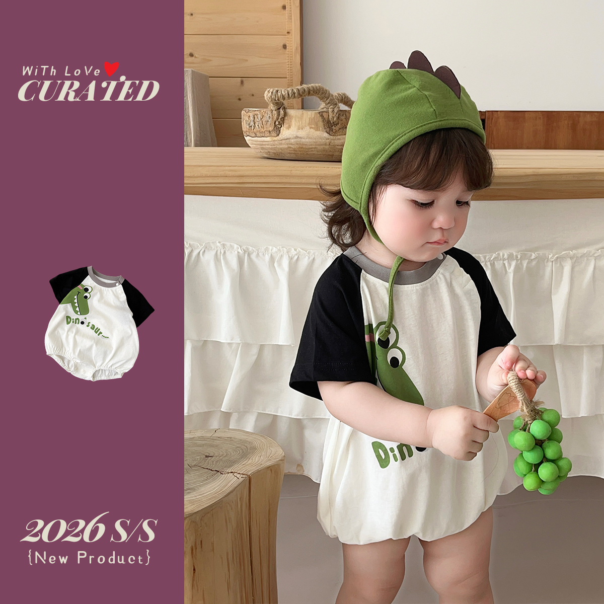 Short Sleeve Romper for Boys with Dinosaur Print and Raglan Sleeves Summer Baby Outfit — image 5