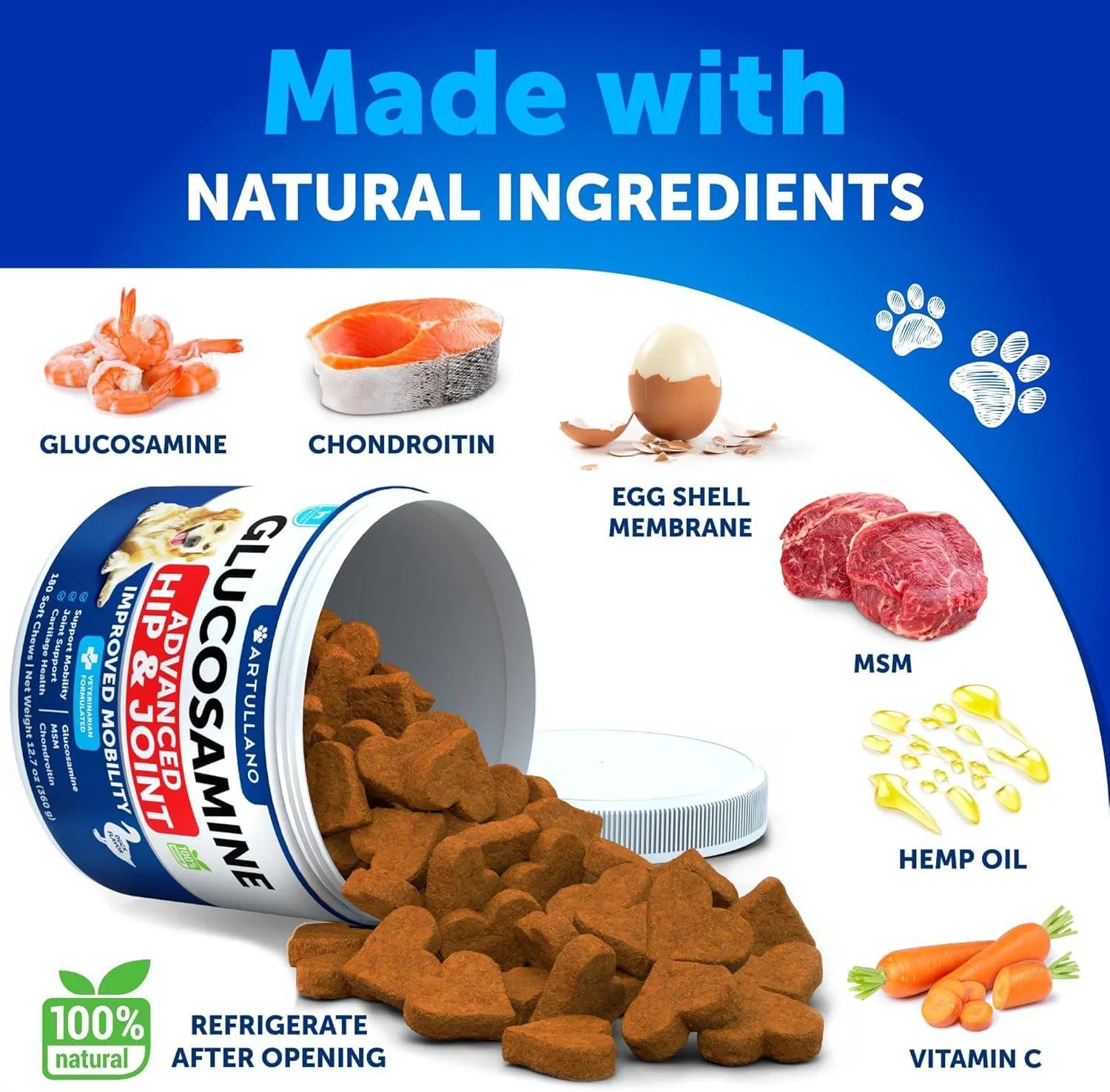 Suplemento de Glucosamina para Perros - Alivio del Dolor Articular con Chondroitina y Aceite de Hemp para Cachorros con Artritis, 120 Galletas Blandas para Grandes Razas — imagen 6