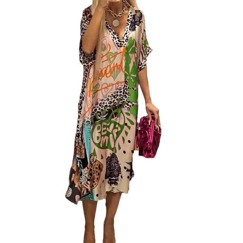 Leisure commuting leopard print color print deep V-neck dress long skirt for women — image 6