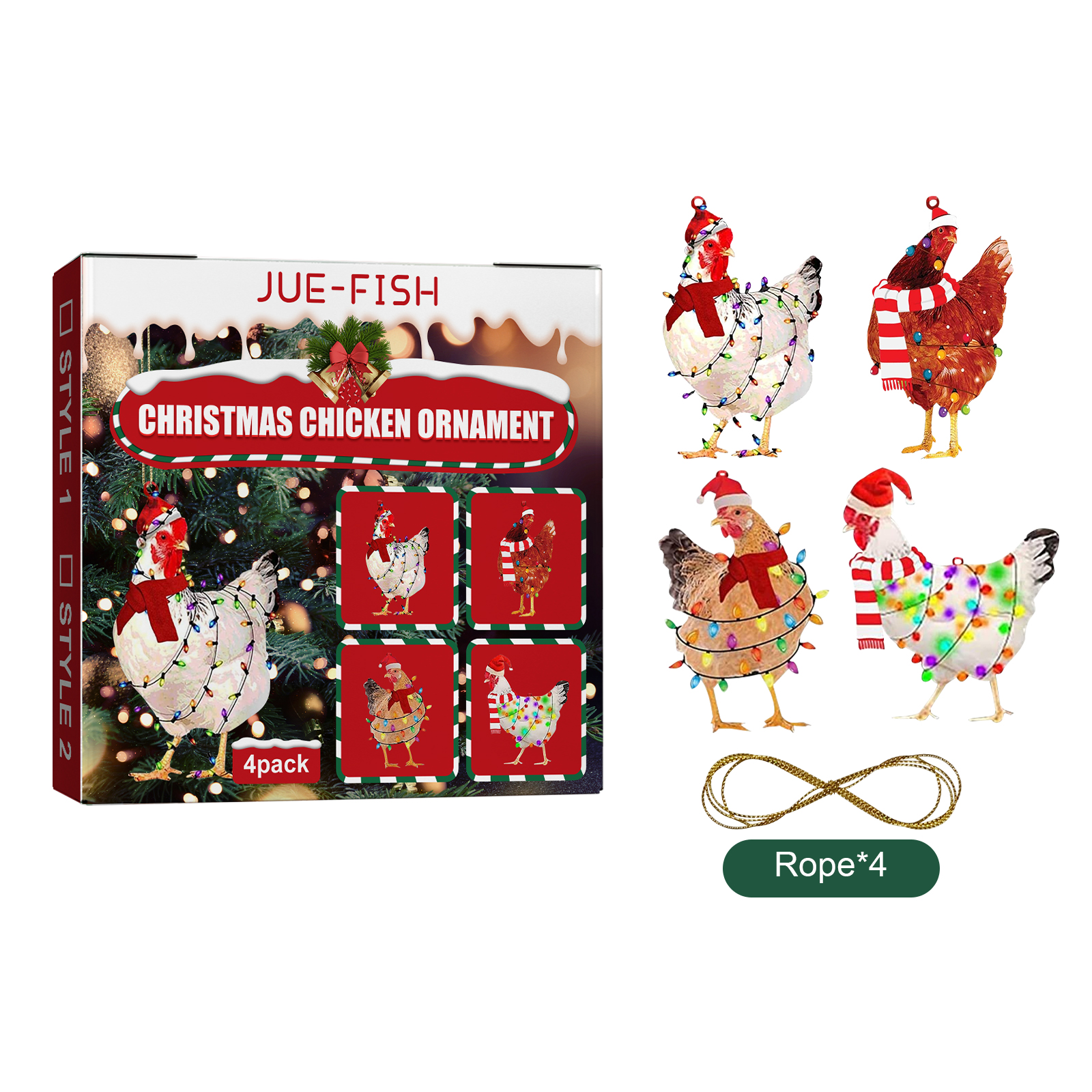 Jue-Fish Christmas Scarf Chicken Pendant Set, Decorated Chicken Pendant For Home Holiday Party Christmas Tree Atmosphere — image 10