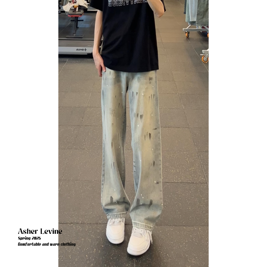 Pantalones de Denim con Huellas de Gato para Hombre - Estilo Relajado Recto — imagen 4