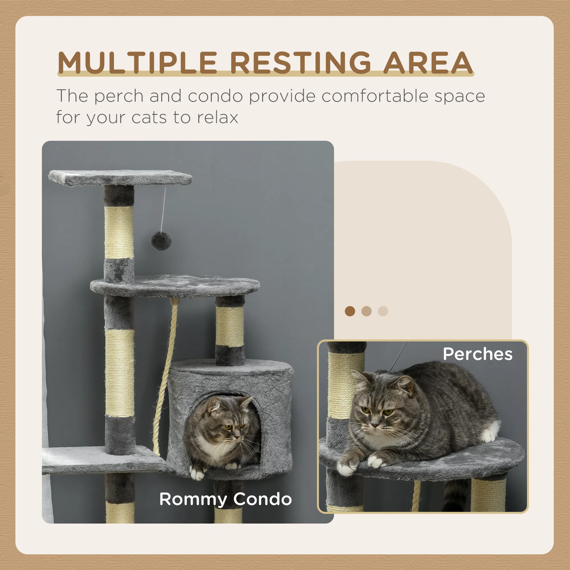 Scratching Cat Tree, Multi Level Cat Tower for Large Cats Adult with Toys and Condo, Grey — image 4
