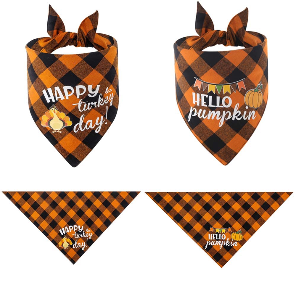 Tanpopo Cotton Plaid Thanksgiving Pet Bandana Pet Scarf Pet Bib — image 3