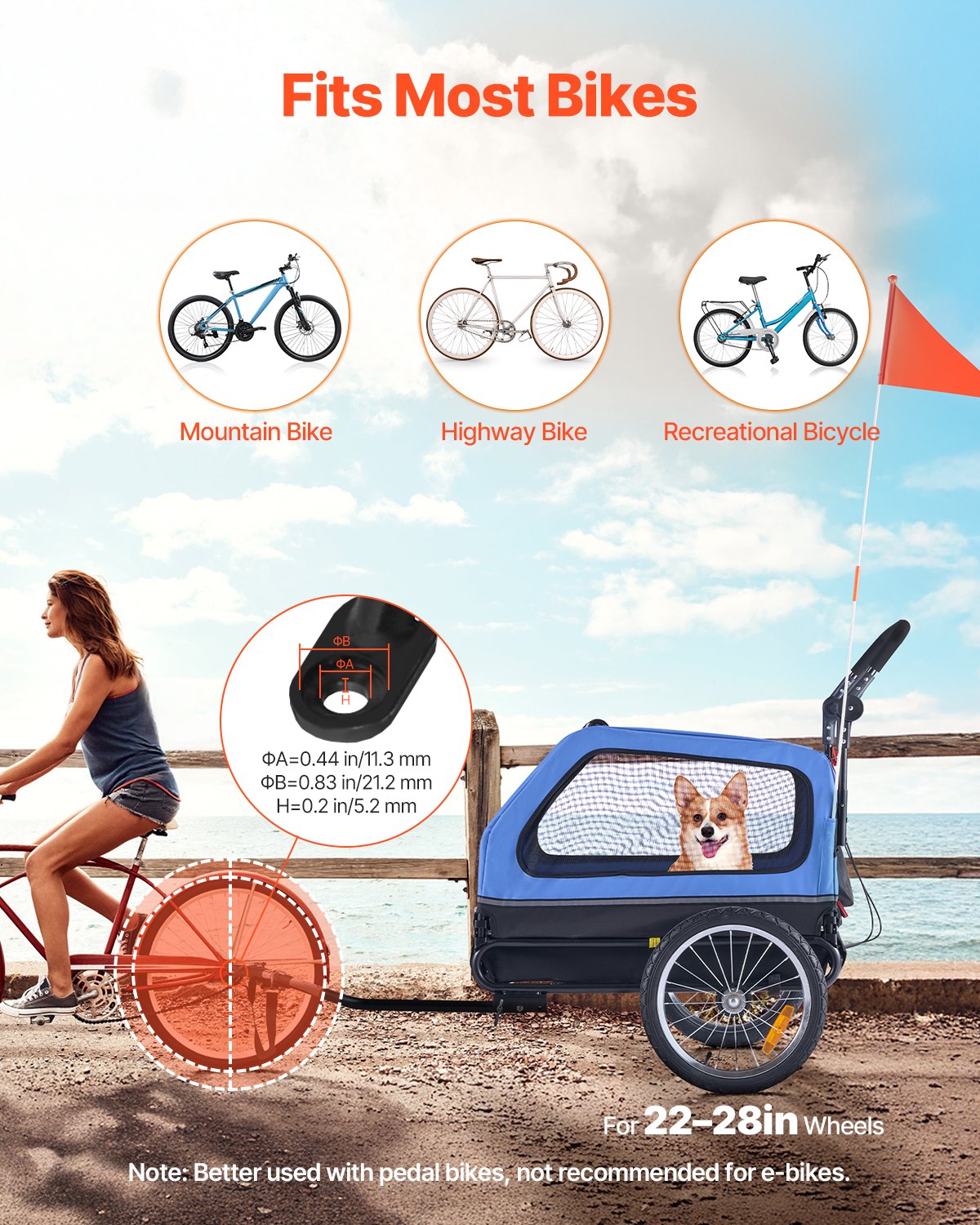 Dog Bike Trailer, Supports Up To 88 Lbs, 2-in-1 Pet Stroller Cart Bicycle Carrier For Small & Large Dogs, Easy Folding Frame With Quick Release Wheel, Universal Bicycle Coupler, Internal Leash — imagen 2