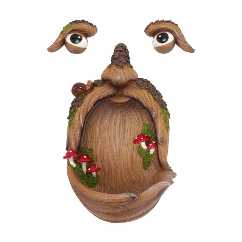 Lámpara colgante de comedero para pájaros con cara de árbol y hongos, diseño creativo de corteza de árbol, monstruo de árbol, rasgos faciales, artesanía, decoración exterior — imagen 1