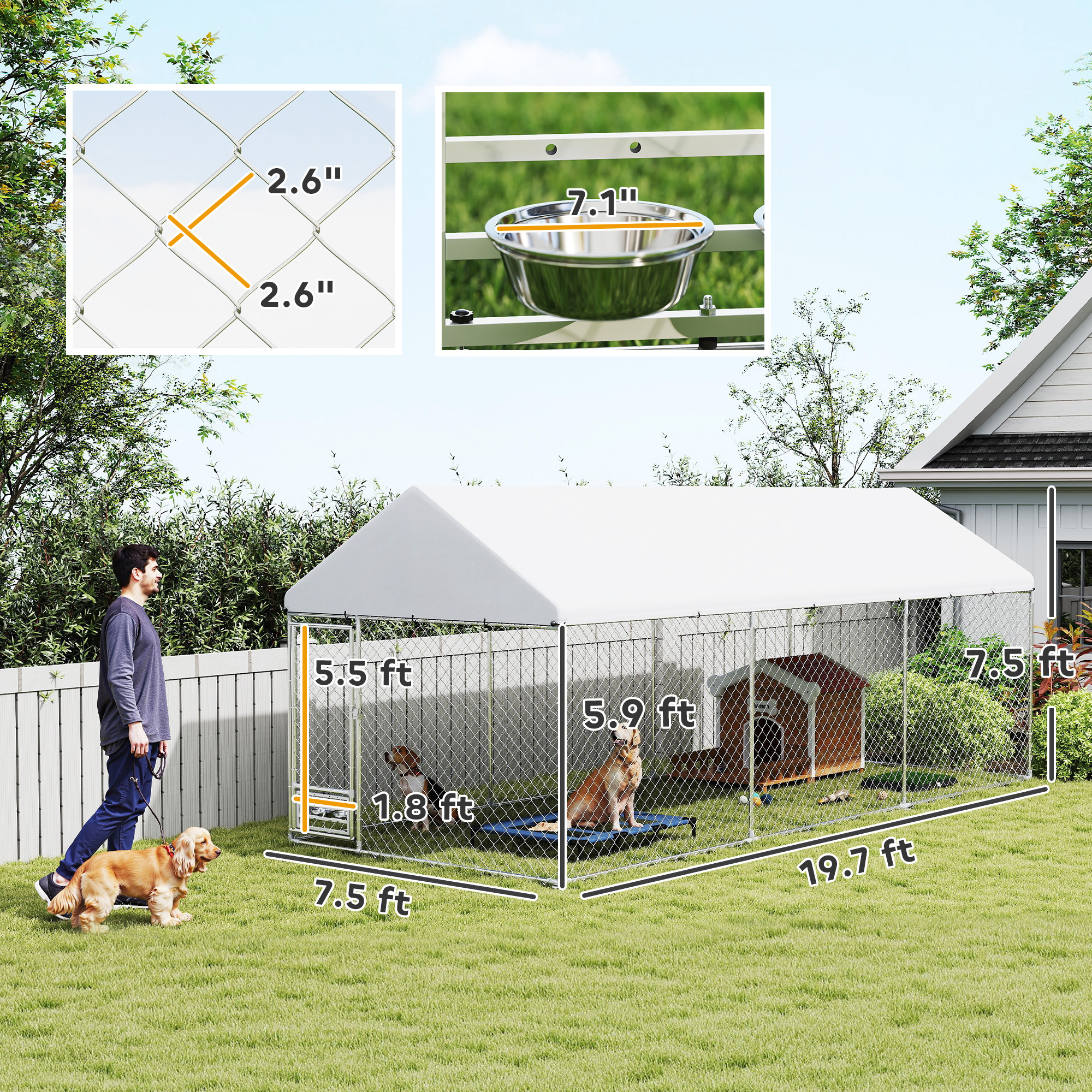 Outdoor Dog Kennel w/ Adjustable & Rotatable Bowl Rack, Waterproof UV-Resistant Cover, Secure Lock, 19.7 x 7.5 x 7.5 — imagen 8