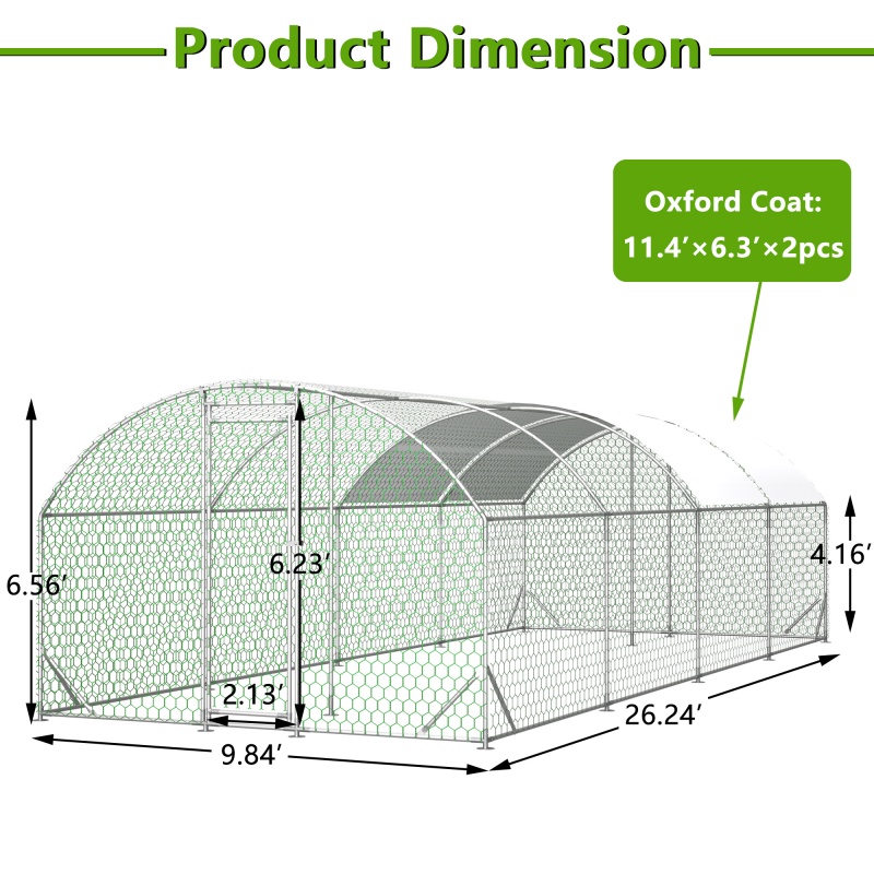 Gallinero de Metal Grande 26'x9'x6', Jaula para Aves de Corral Tipo Walk-in, Corral para Gallinas con Cubierta Impermeable, Granja de Patio Trasero, Corral para Gallinas, Conejos y Patos, Fácil de Armar y Limpiar — imagen 11