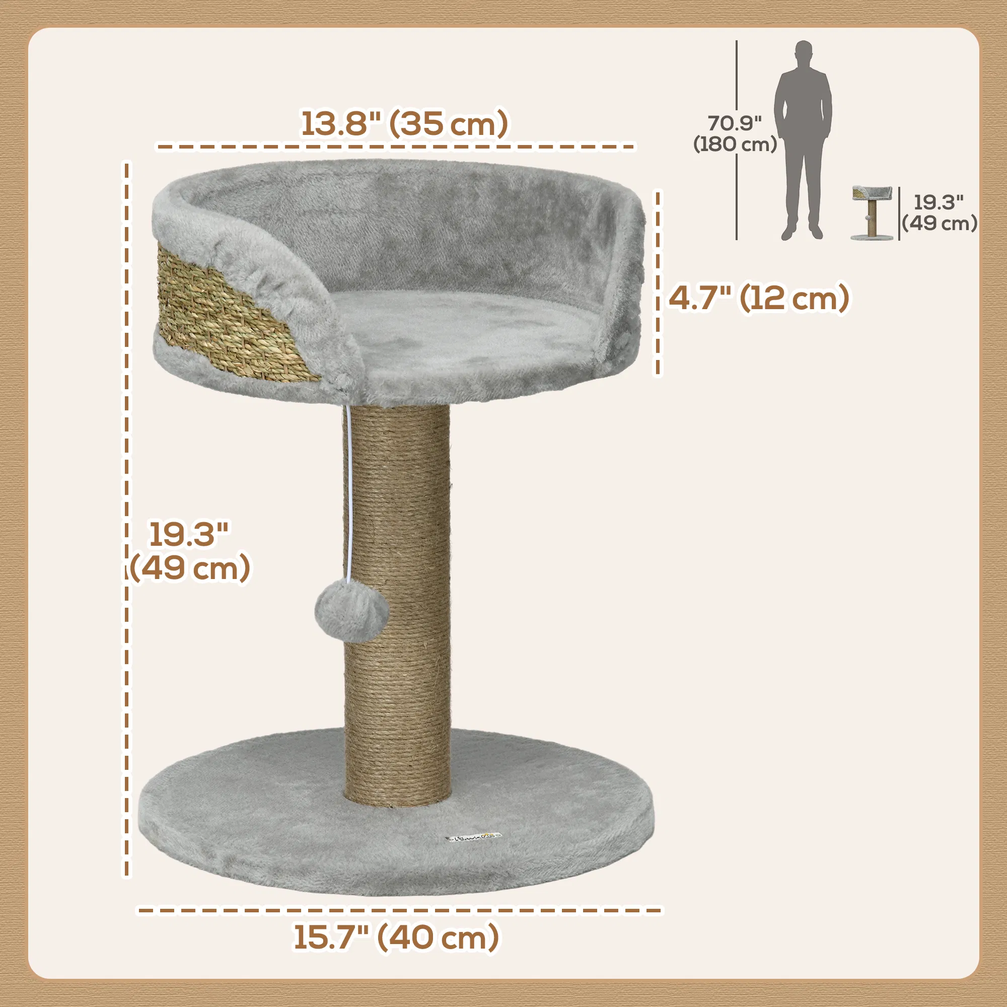 Cat Tree with Scratching Post, Toy Ball, Perch, Small Cat Tower for Indoor Cats - 16" x 16" x 19", Grey — image 5
