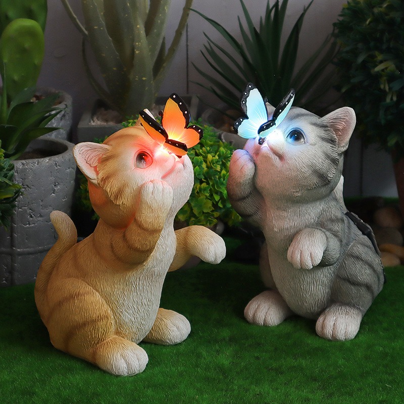 Solar outdoor cat resin night light decoration — image 4