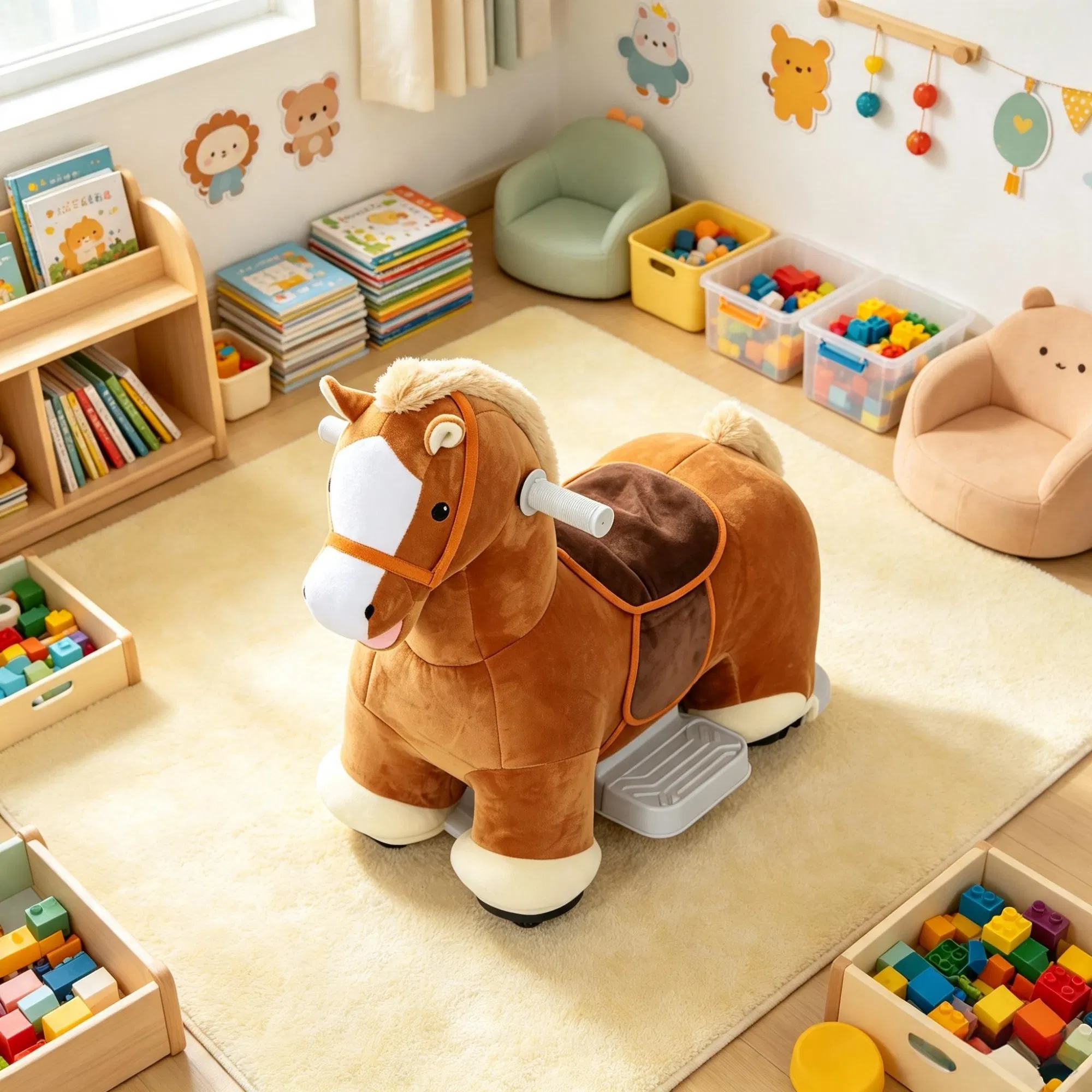 6V Battery Powered Kids Ride On Pony Electric Ride On Horse, with Bear Toy, Music, for 1.5-5 Years Old — image 5