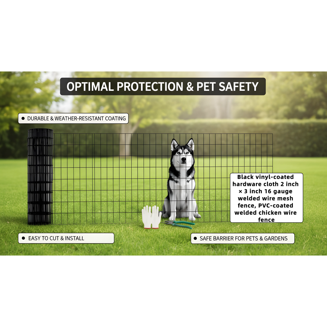 48 INCHx33 FT Black Vinyl-coated Metal Mesh, 16 Gauge 0.67 Inch Black PVC Metal Mesh, Black Welded Wire Mesh Support, Poultry Cage Protective Fence — imagen 3
