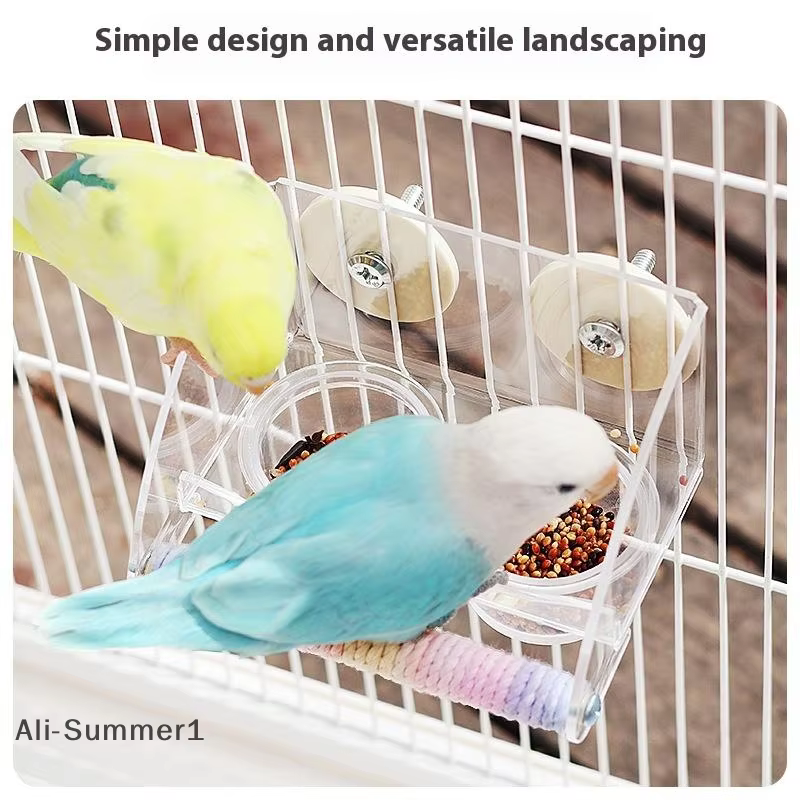 Almuerzo para pájaros transparente con base antideslizante y tazas acrílicas para jaula de colibríes — imagen 2