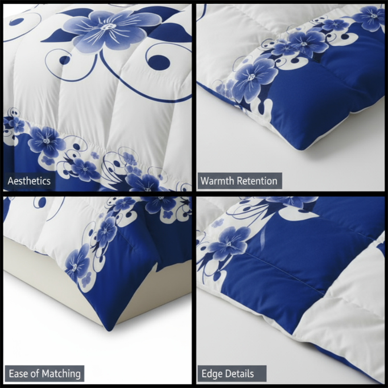 Conjunto de 3 Piezas de Cubierta de Duvet, Diseño de US Azul y Blanco Florales Botánicos Impresos en Alta Densidad, Con Cierre de Corcheta y Cordones de Esquina, Materiales de Cama Amigables con Mascotas — imagen 4