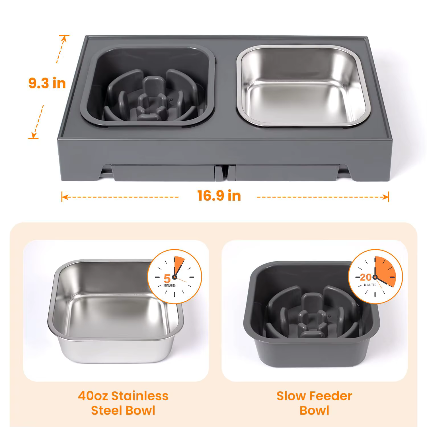 Comederos Elevados para Perros 2 en 1 Comedero Lento, Comederos de Comida y Agua para Mascotas de Acero Inoxidable/Plástico Antideslizantes con Base Plegable — imagen 3