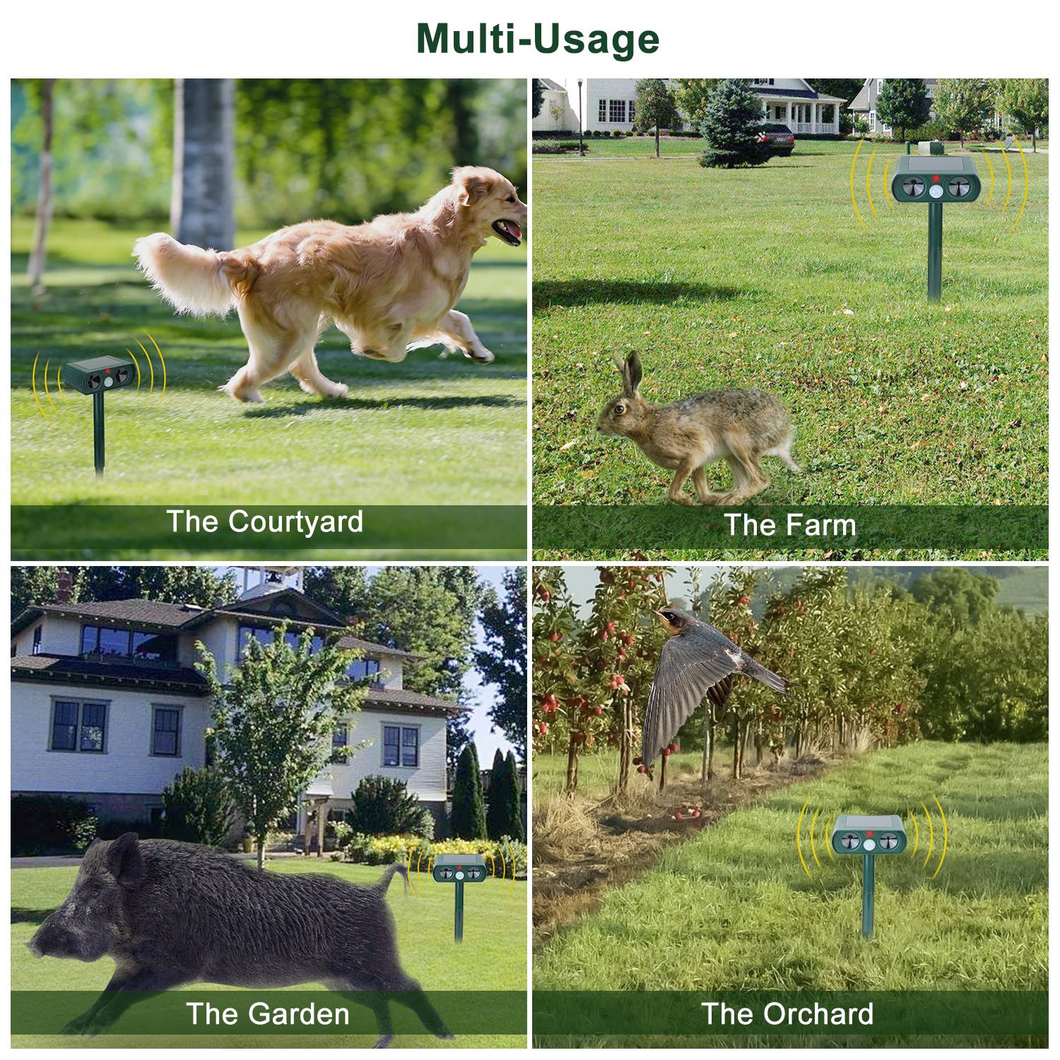 Repelente Ultrasonico para Animales para Jardín Patio con Energía Solar y Sensor de Movimiento IPX4 Resista agua Exterior para Verano Primavera Granja Jardín Patio Repeliendo Cérvidos Mapaches Gatos Perros Conejos Ardillas Pájaros — imagen 8