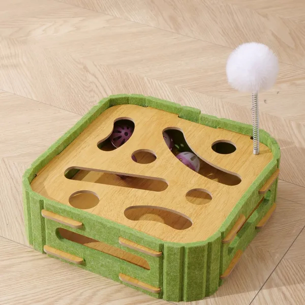 Eco-Friendly Cat Scratcher Toy With Interactive Balls KittenLounge Furniture Protector Multipurpose Cats Play Board ForPlaying Clawing Square Design Green & Yellow Felt SisalMaterial Compact Size 30cm — image 1
