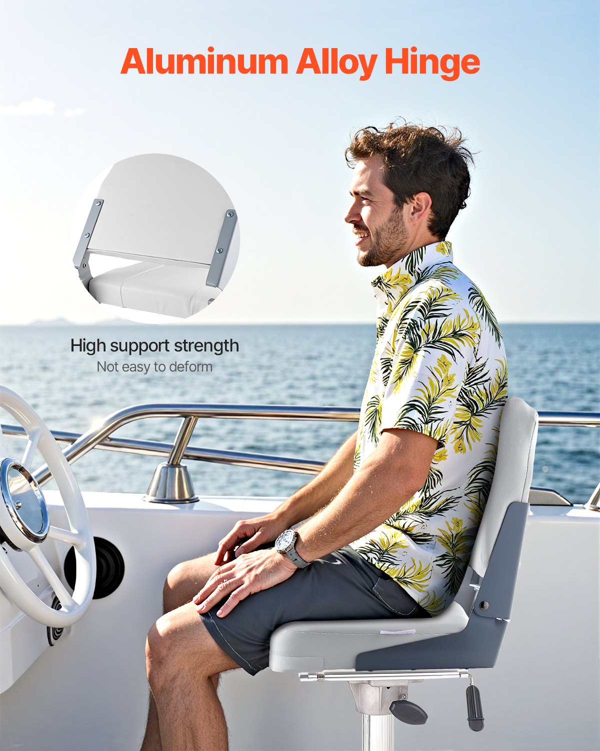 Asiento de Barco, Espalda Baja, Asiento Plegable para Pesca con Cubreto y Cushión de Espuma Espesa & Cuero PVC Impermeable, Articulaciones de Aluminio, Asiento que Se Levanta para Lanchas, Yates, Naves, Blanco — imagen 4