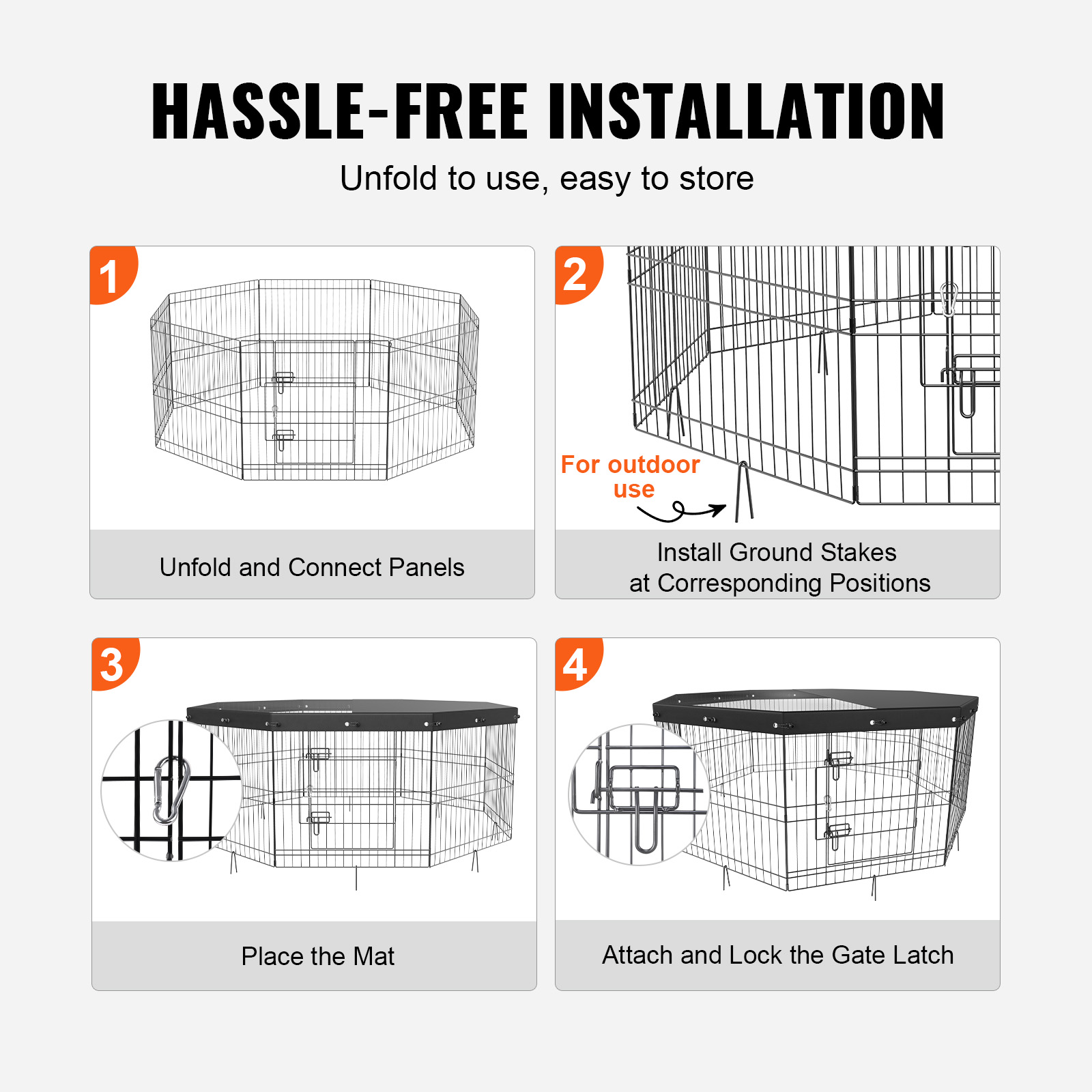 Cubo de Juego para Perros VEVOR, 8 Paneles Reutilizables con Cubierta Superior, 24" de Alto, Cárcel para Mascotas Portátiles con Estacas de Tierra para Pequeños y Medianos Animales, Indoors-Outdoors — imagen 4