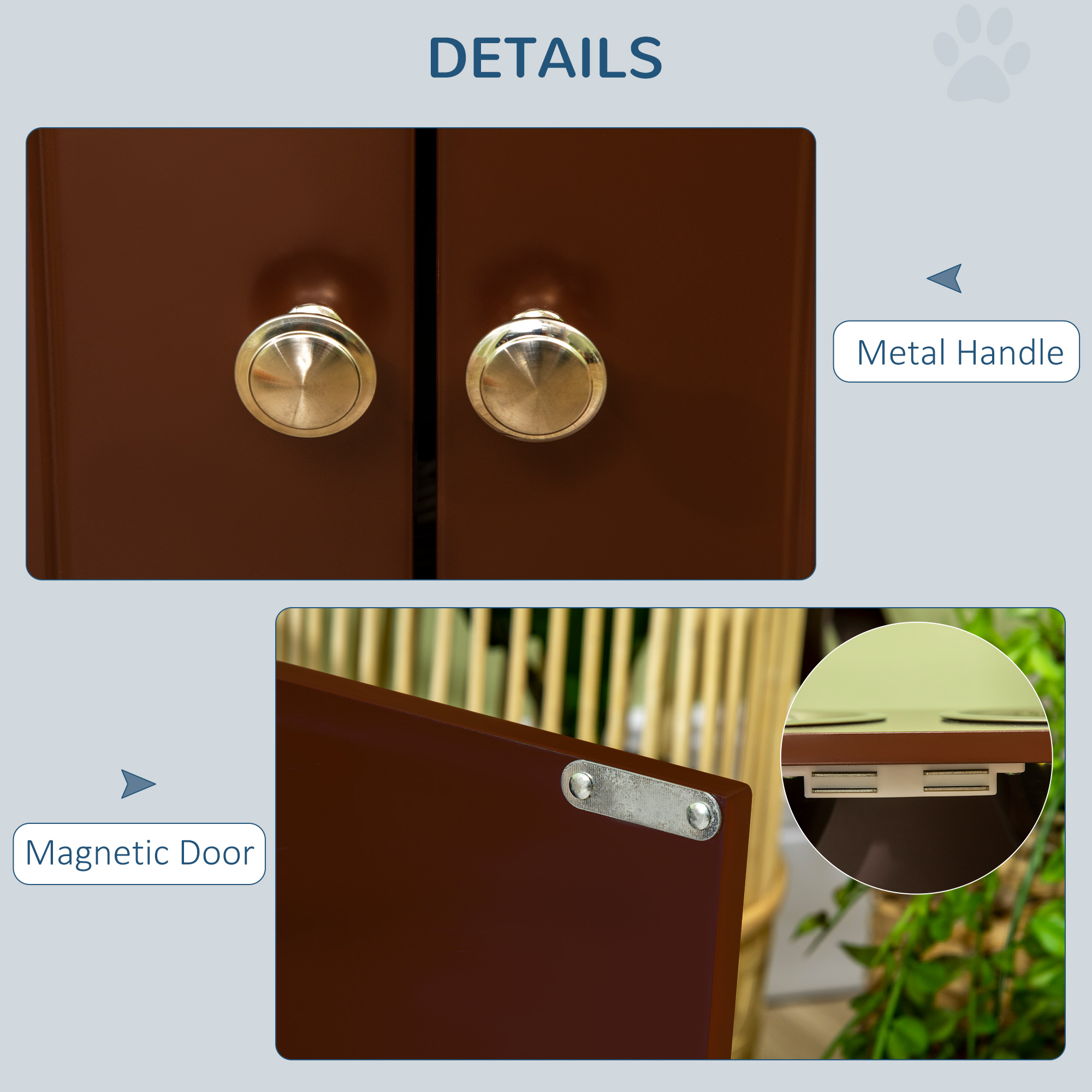 Comedor para Perros Elevado con Almacenamiento, Estación de Comida para Mascotas, Madera y Acero Inoxidable, Marrón — imagen 8