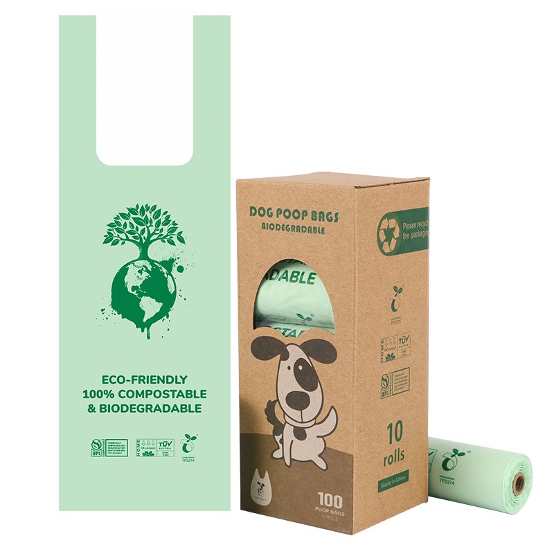 Bolsa de limpieza para mascotas biodegradable hecha de maíz PLA PBAT rollo reutilizable — imagen 1