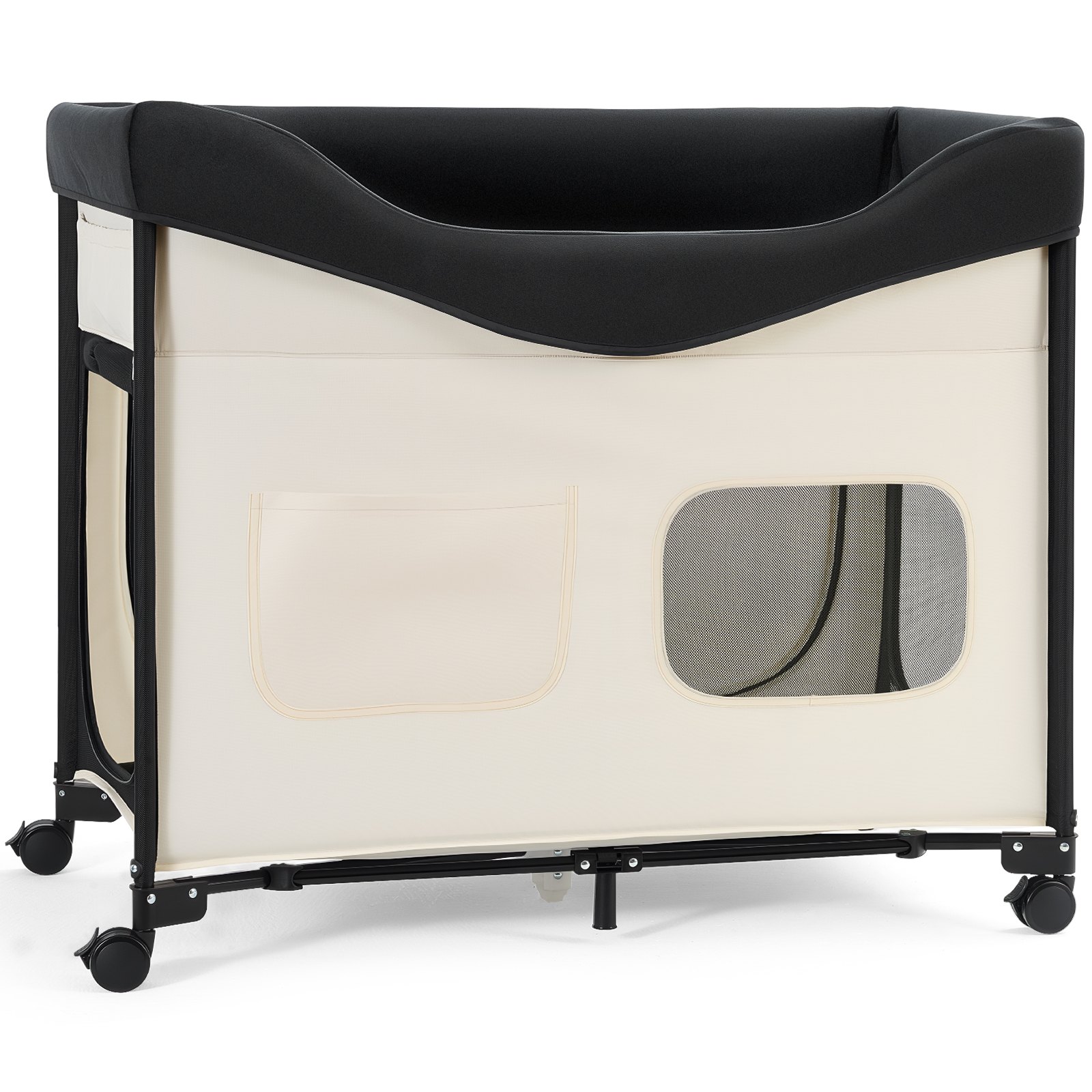 Cama de Descanso Elevada para Mascotas, Caja Portátil para Perros con Tela de 600D y Veludo Holandés, Con Ruedas, Bolsillos Lados y Bolsa Transporte para Gatos y Perros, XL, Beige — imagen 1