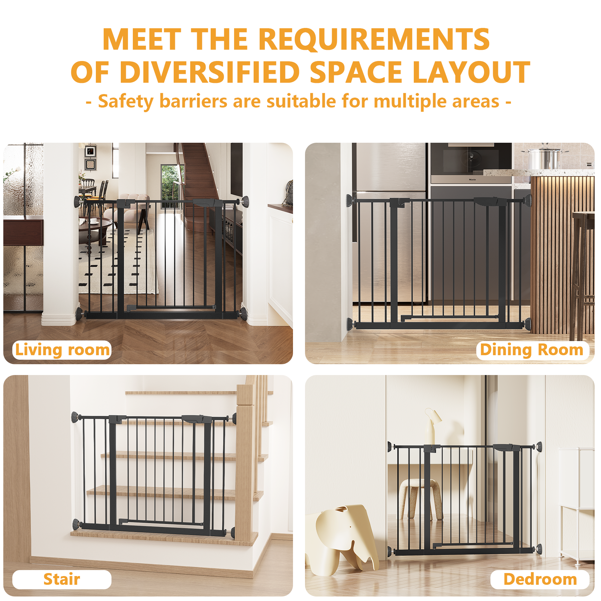 Reja para Bebés Ancha de 29.5-45.3" con Protector de Pared para Escaleras, Reja para Perros de Interior para Puertas, Sin Taladrar, Montaje a Presión, Rejas para Mascotas para Niños, Reja de Seguridad Fácil de Cruzar, Negra — imagen 5
