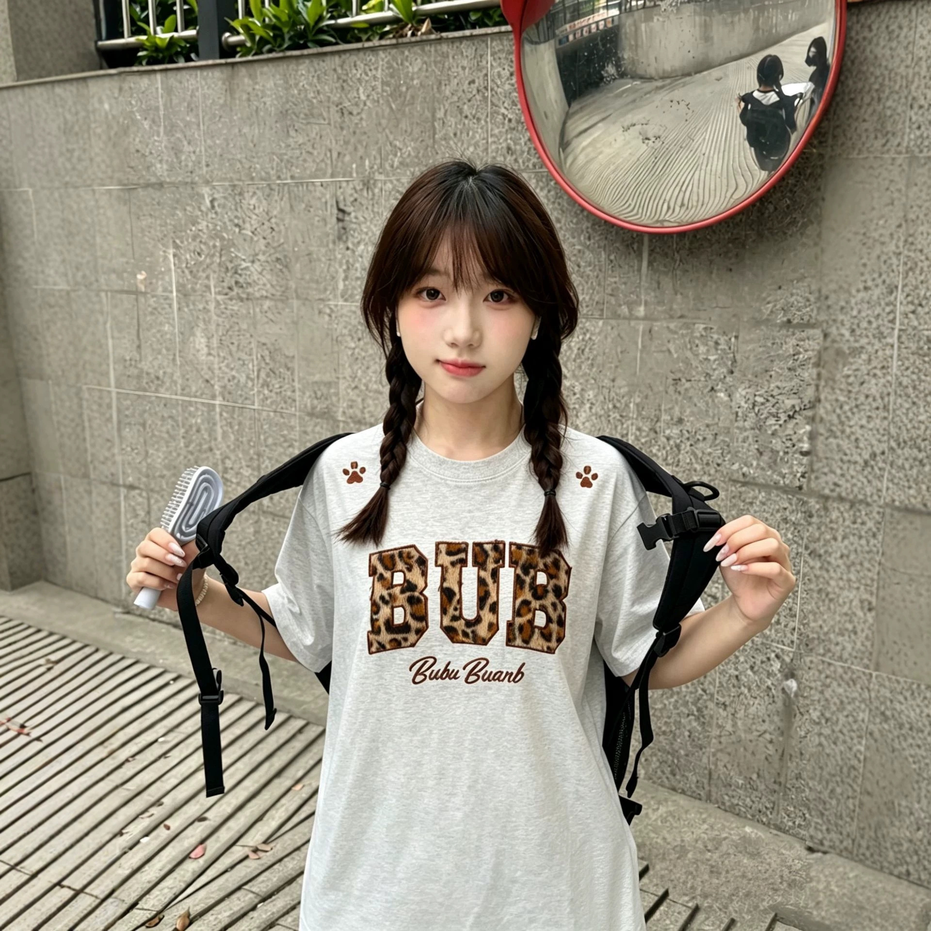 Leopard Print Fleece Embroidered Cotton Short Sleeve T-Shirt — image 3