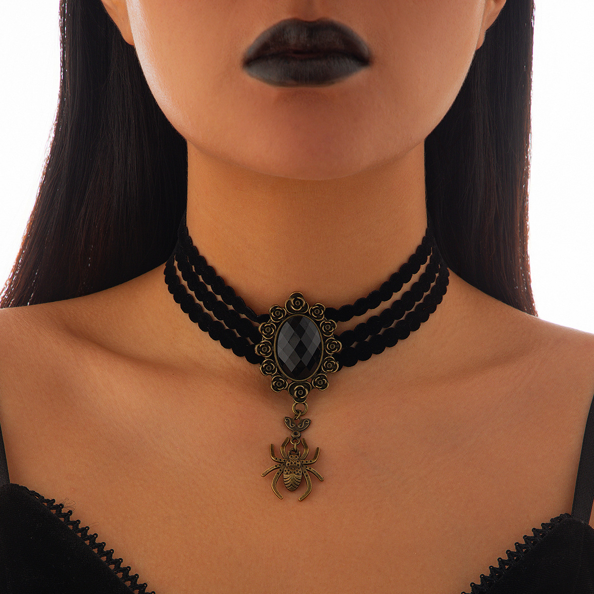 Collar de Cuerda con Red de Araña para Fiesta de Calabaza - Joya de Niña Fuego con Gotas de Cristal y Cadena de Clavícula — imagen 7