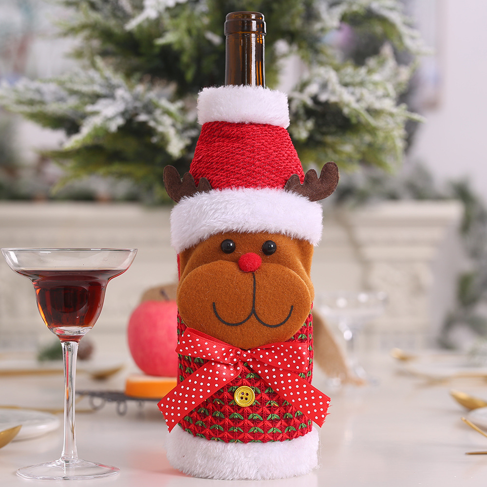 Christmas decoration supplies creative cartoon elderly snowman elk wine bottle set red wine set red wine bag — image 8