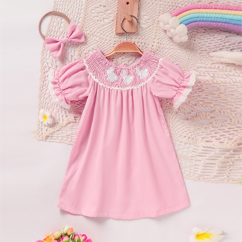 Vestido de Cordero para Niña Pequeña con Manga Rizada, Cuello y Brocado de Conejo para Verano — imagen 5