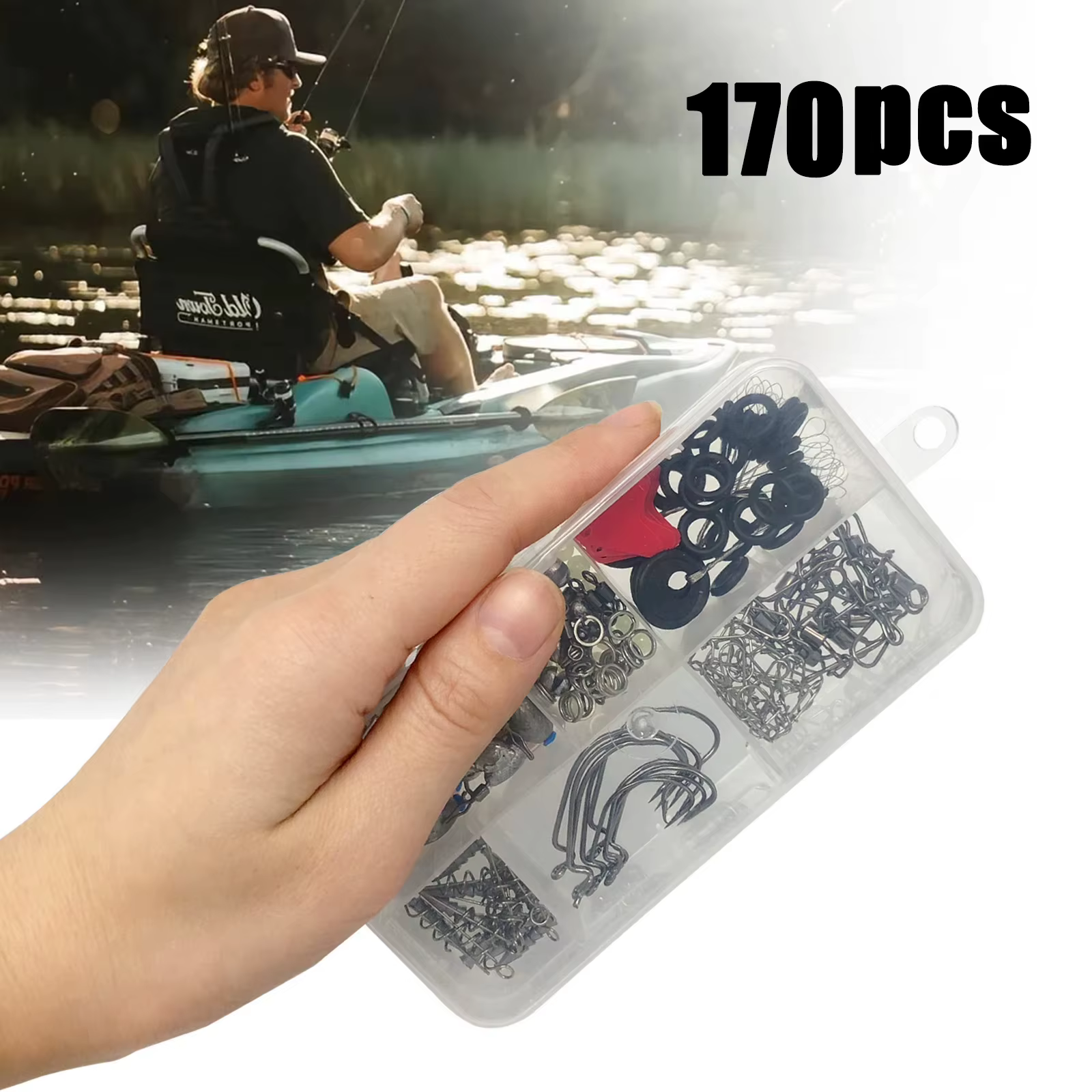 170-410pcs Professional Fishing Kit with Tackle Box, Hooks Sinkers Swivels for Bass Trout Saltwater Fishing Complete Lure Set — image 3