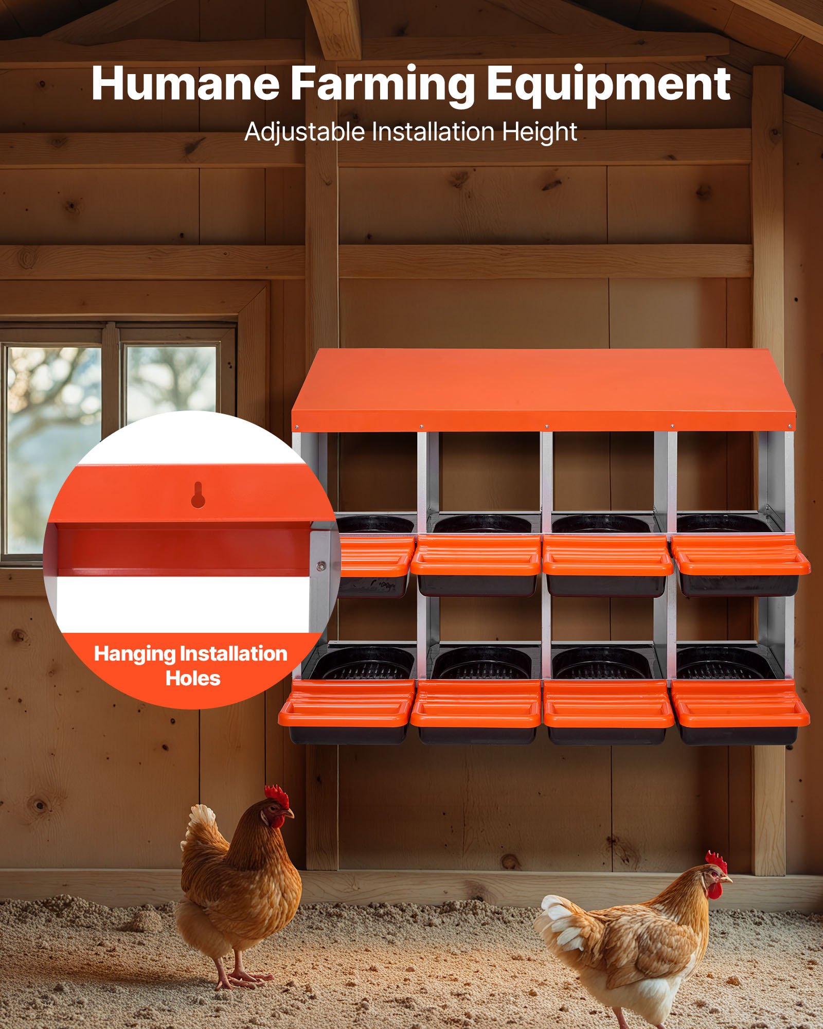 2 Tiers Chicken Nesting Boxes, 8 Compartments, Metal Egg Laying Boxes With Protective Collection Lids, Roll Out Nesting Box, Easy To Assemble, Ideal For Hens, Ducks, Chickens, And Other Poultry — imagen 2