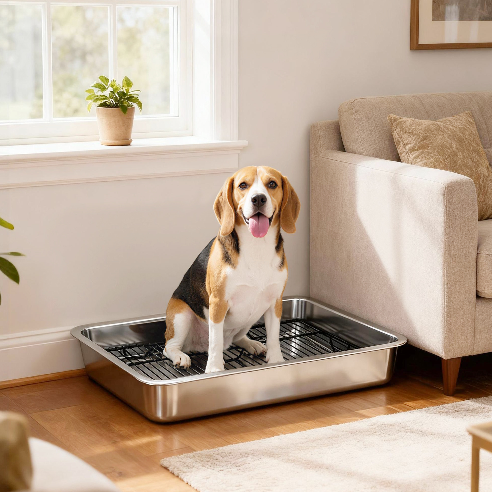 Dog Potty Tray Stainless Steel for Small and Medium Dogs, Dog Training Tray for Porch, Bathroom, Balcony, 28" x 20" x 4" — image 6