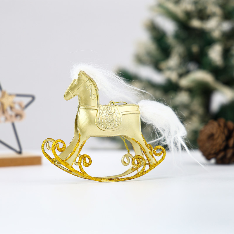 Christmas Decoration Swinging Wooden Horse Ornament, Christmas Gift Desk Decoration, Plastic Ornament, Christmas Tree Hanging Decor — image 5