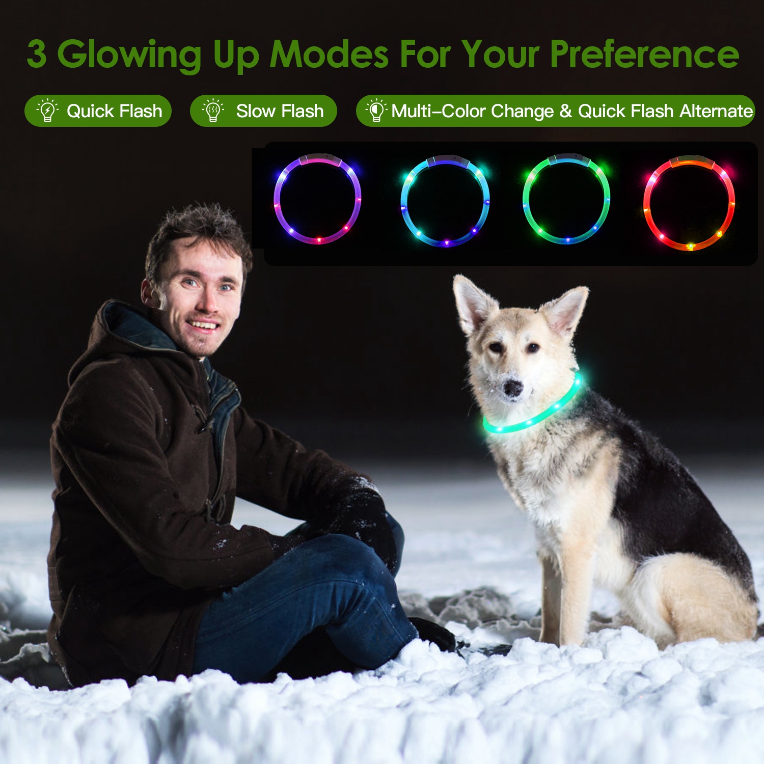 Collar de Perro LED Recargable con Iluminación Multicolor para Caminatas Nocturnas Seguro para Pequeños, Medianos y Grandes Perros — imagen 2