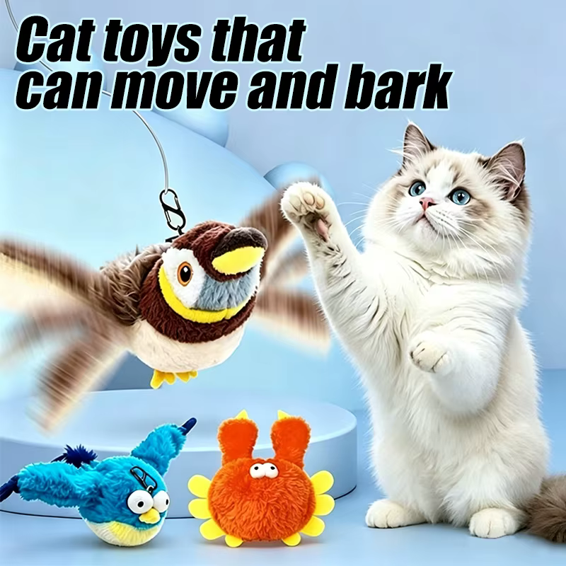 Juguetes Interactivos de Pájaro con Cenicero para Gatos Rechargeable Simulación de Aves Concha de Plush Suave para Mascotas — imagen 1