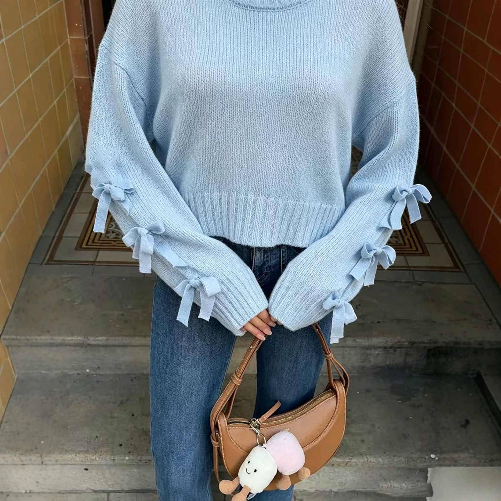 Butterfly Sleeve Short Crop Waist Sweater Women Knit Pullover Women's Clothing Spot Supply — image 4