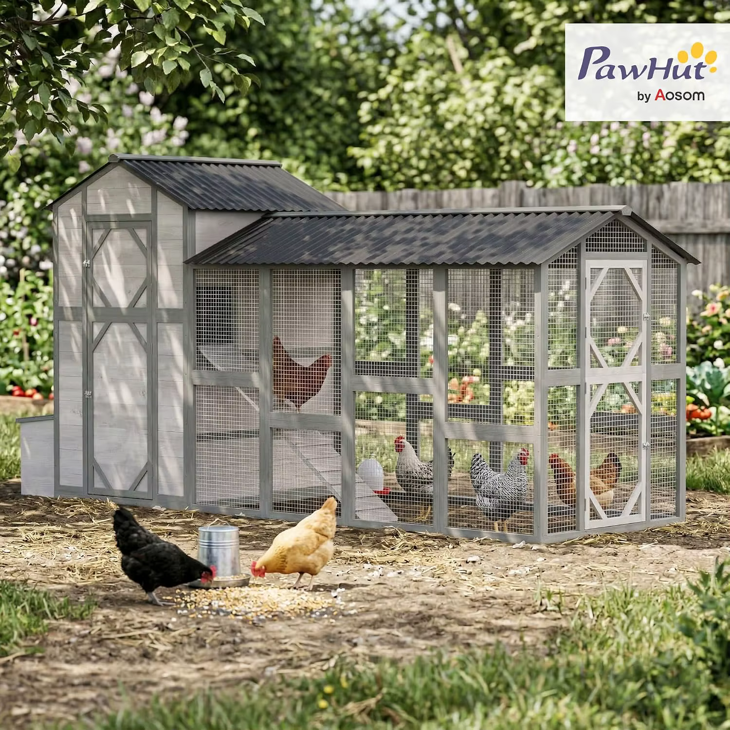 Walk-In Poultry Hutch Outdoor Chicken House, Nesting Box, Pull-Out Tray, Ventilated Windows, Ramp for Duck Rabbit — image 2