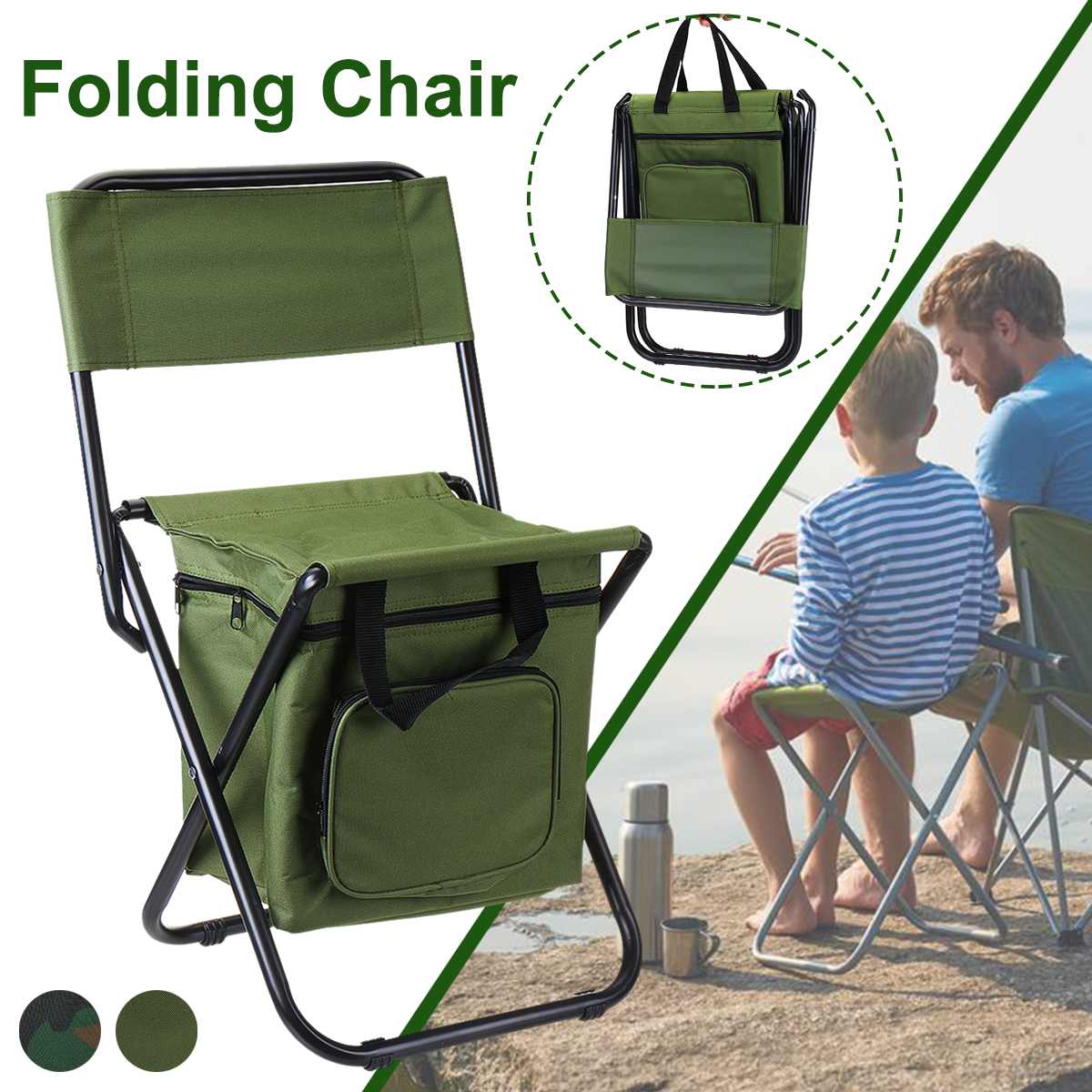 Folding Fishing Chair Backpack Insulation with Cooler Bag Portable Folding Beach Chair Seat Camping Chairs Folding Stool Chair — image 5