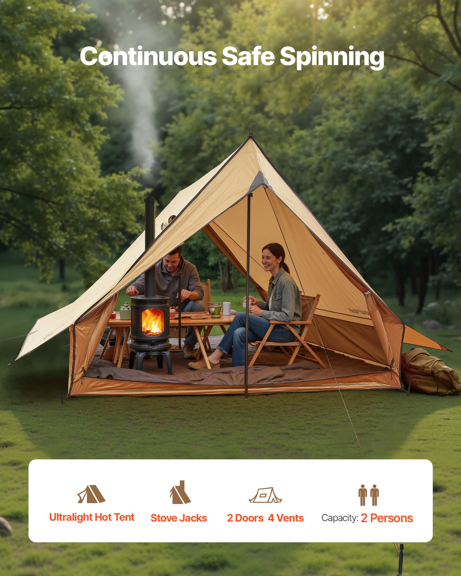 Camping Hot Tent, 2 Persons Cabin Tent With Stove Jack & Poles, Waterproof Winter Tents Shelters With Fireproof Ground Mat, Portable 4 Season Tents For Hiking Fishing Hunting Backpacking — image 3