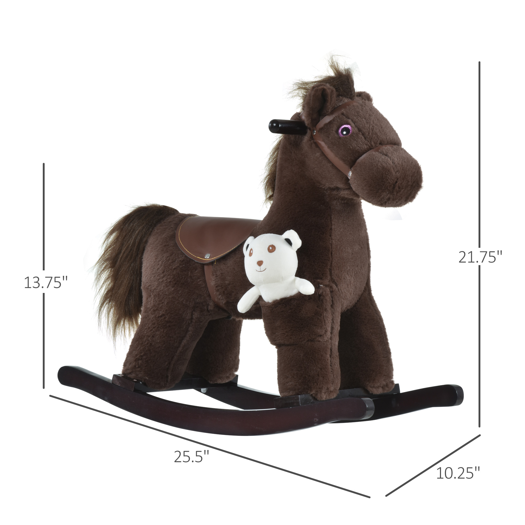 Kids Rocking Horse with Bear Toy, Plush Animal Rocker with Fun Realistic Sounds for Toddler 18-36 Months, Brown — image 4