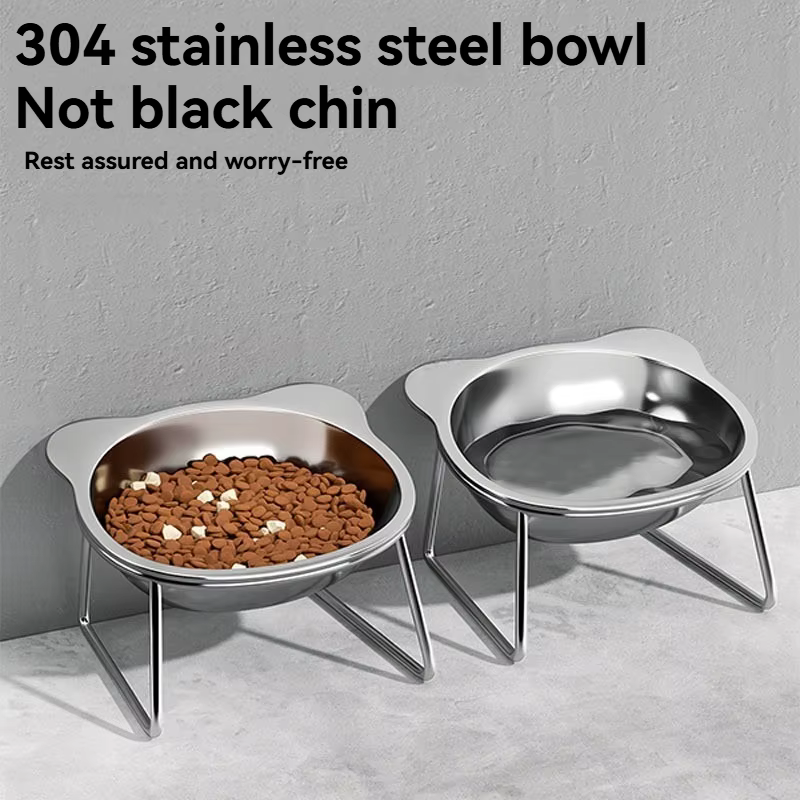 Stainless Steel Pet Bowl Slanted Anti Cervical Spondylosis for Cats and Dogs Dual Use Feeder — image 4