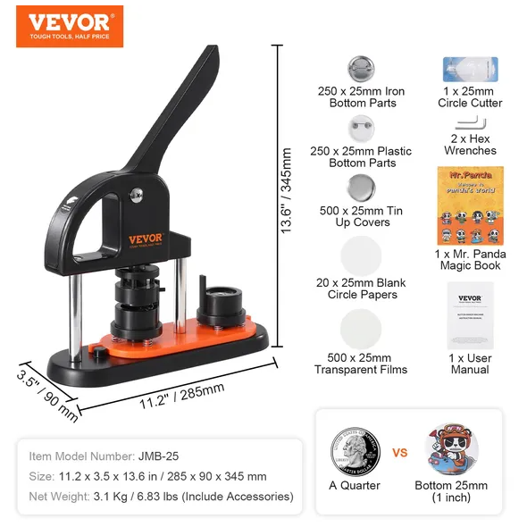 Button Maker Machine, 0.98 Inch 25mm Pin Maker With 500pcs Button Parts, Button Maker With Panda Magic Book, Ergonomic Arc Handle Punch Press Kit, For Children DIY Gifts And Christmas — imagen 2