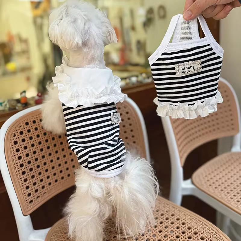 Ropa de Verano para Mascotas - Camiseta de Punto con Rayas para Perros y Gatos, Vestido de Tela para Caninos Calientes — imagen 4
