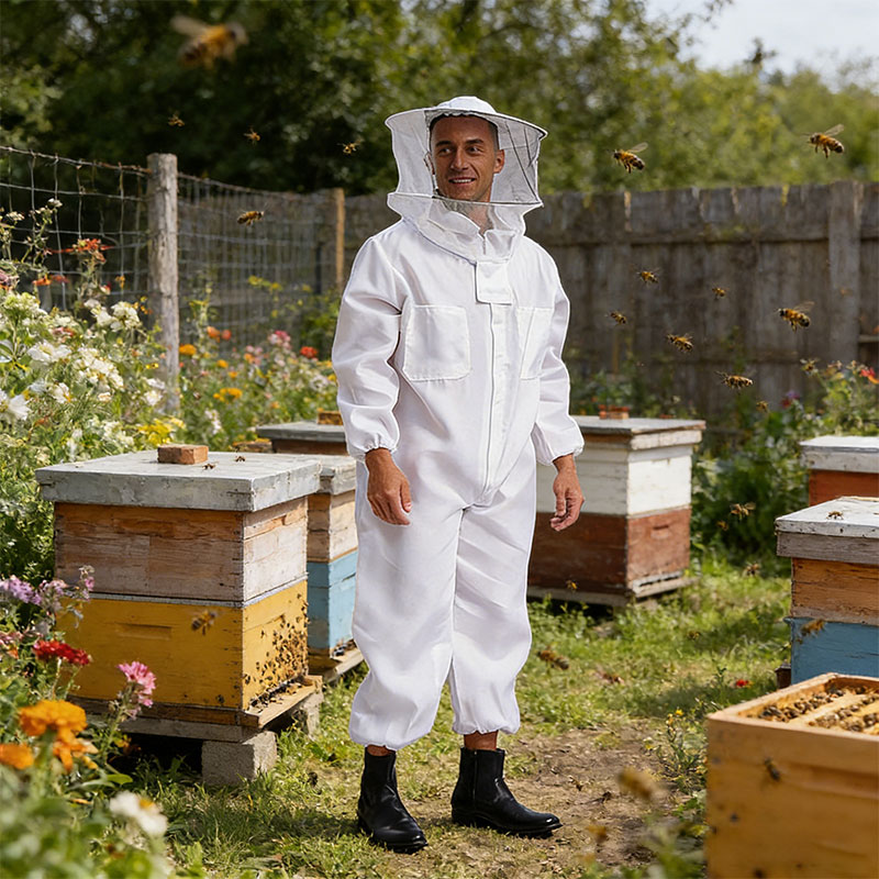 Bee Suit Professional Beekeeping, Anti-Bee Ventilated Full Body Suit with Veil Hat, Elastic Cuffs Beekeeper Protective Wear — image 4